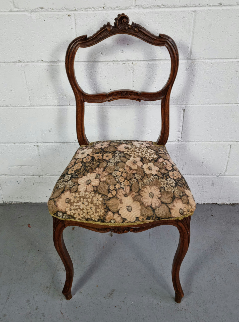 Antique French Walnut Petite Ladies Chair Tapestry Upholstery | Antique & Vintage | Moonee Ponds Antiques | Australia Wide Delivery