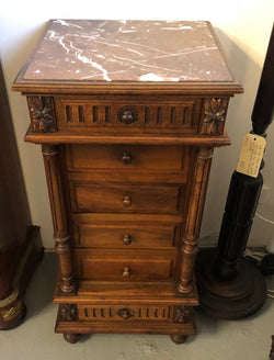Henry II Style Walnut Inset Marble Top Single Bedside | Antique & Vintage | Moonee Ponds Antiques | Australia Wide Delivery