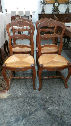Solid Set Of Ten French Oak Rush Seat Dining Chairs | Antique & Vintage | Moonee Ponds Antiques | Australia Wide Delivery