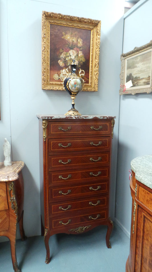 French Louis XV Style Mahogany Seven Drawer Semainier