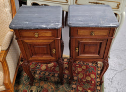 Pair of Walnut Louis XV Style Grey Marble Top Bedside Cabinets | Antique & Vintage | Moonee Ponds Antiques | Australia Wide Delivery