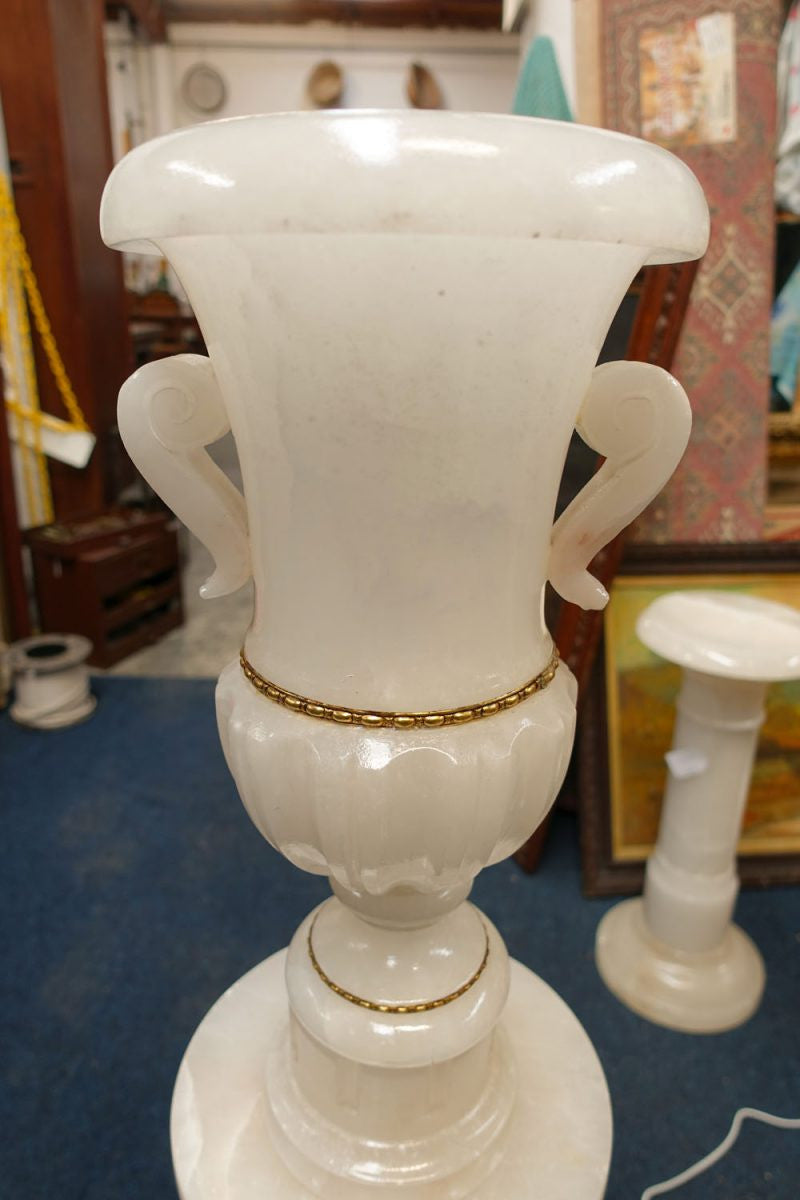 Vintage Italian Alabaster Pedestal With Urn Lamp