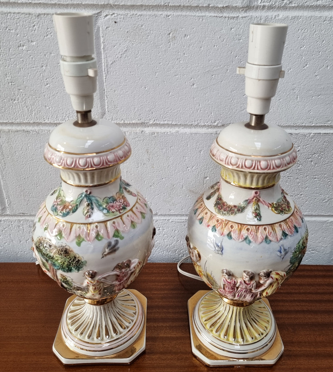 Pair of Hand Painted Capodimonte Vintage Table Lamps | Antique & Vintage | Moonee Ponds Antiques | Australia Wide Delivery