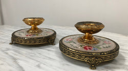 Pair Of Petit Point & Gilt Metal Dressing Table Vintage Candle Holders | Antique & Vintage | Moonee Ponds Antiques | Australia Wide Delivery