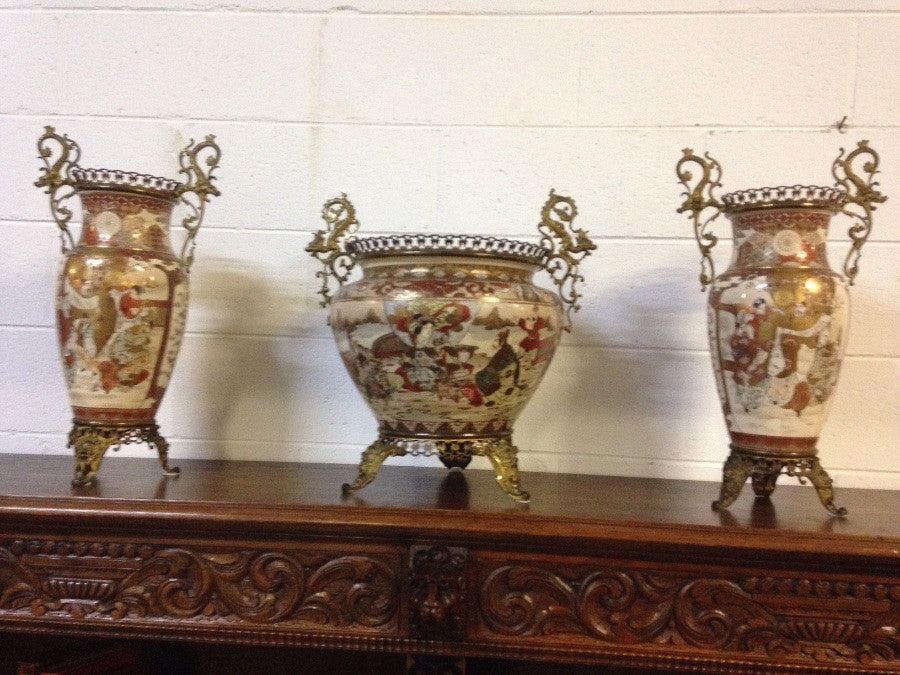 Satsuma Jardiniere and Vases Set