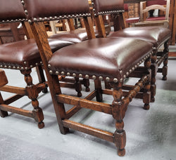Set of 8 Henry II Style Leather Look Upholstery Dining Chairs Including Two Carvers | Antique & Vintage | Moonee Ponds Antiques | Australia Wide Delivery