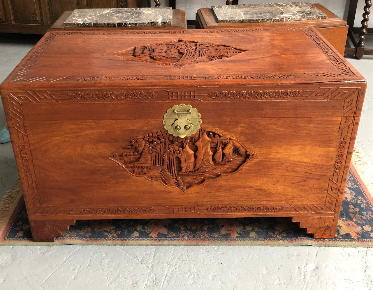 Chinese Carved Camphor Wood Chest