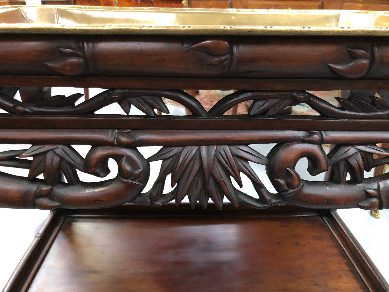 Victorian Rosewood auto/drinks trolley with a very decorative removable brass tray. In very good original detail condition.