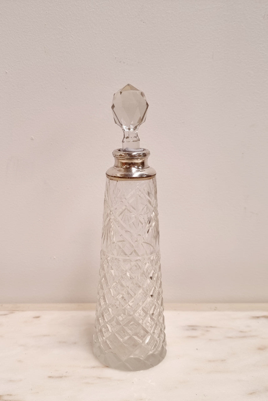 Tall Hallmarked Silver Top Cut Crystal Scent Bottle