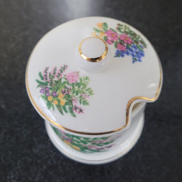 Fortnum & Mason Piccadilly London England floral decorated covered honey/jam pot. It is in good original condition with no chips or cracks, please view photos as they help form part of the description.