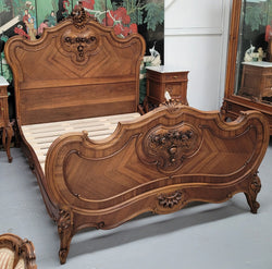 Beautifully Carved French Walnut 19th Century Queen Bed Head, Foot and Rails | Antique & Vintage | Moonee Ponds Antiques | Australia Wide Delivery