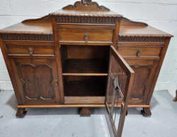 Lovely Oak Tudor Style Rope Edge Sideboard With Leadlight Centre Door | Antique & Vintage | Moonee Ponds Antiques | Australia Wide Delivery