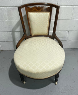 Edwardian Sheraton Inlaid Upholstered Bedroom Chair | Antique & Vintage | Moonee Ponds Antiques | Australia Wide Delivery