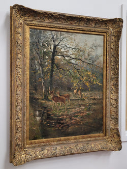Charming Oil Painting on Canvas Depicting a Forest Scene & Deer | Antique & Vintage | Moonee Ponds Antiques | Australia Wide Delivery