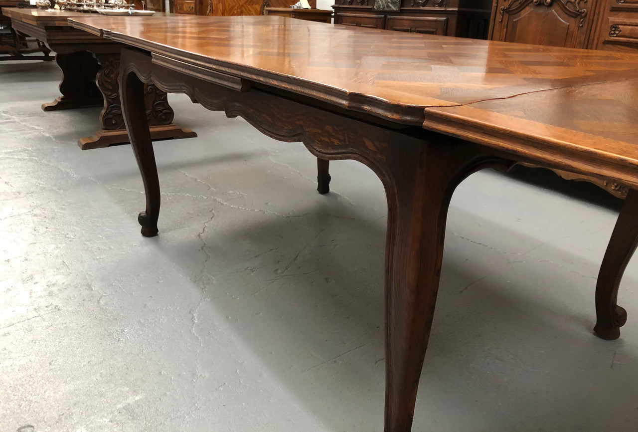 French Oak Louis XV th Style Parquetry Top Extension Table