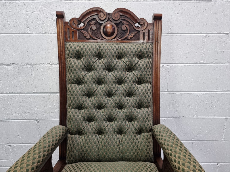 Pair of Edwardian button back Walnut armchairs. They are in good original condition with clean upholstery.