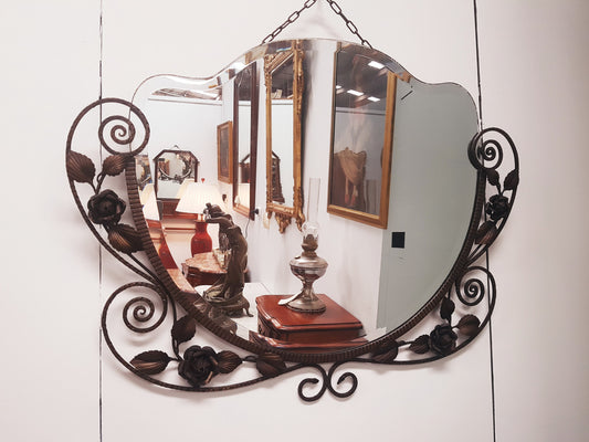 French Art Deco Wrought Iron Wall Mirror