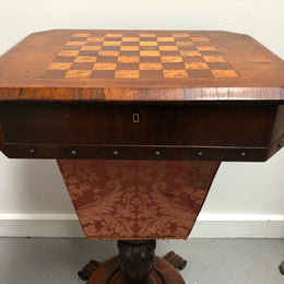 Early Victorian work/sewing/chess table. In amazing original detailed condition and it has been sourced locally. Circa: 1840.
