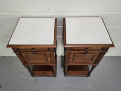 Pair Parquetry Walnut Bedside Cabinets With Inset Marble Top | Antique & Vintage | Moonee Ponds Antiques | Australia Wide Delivery