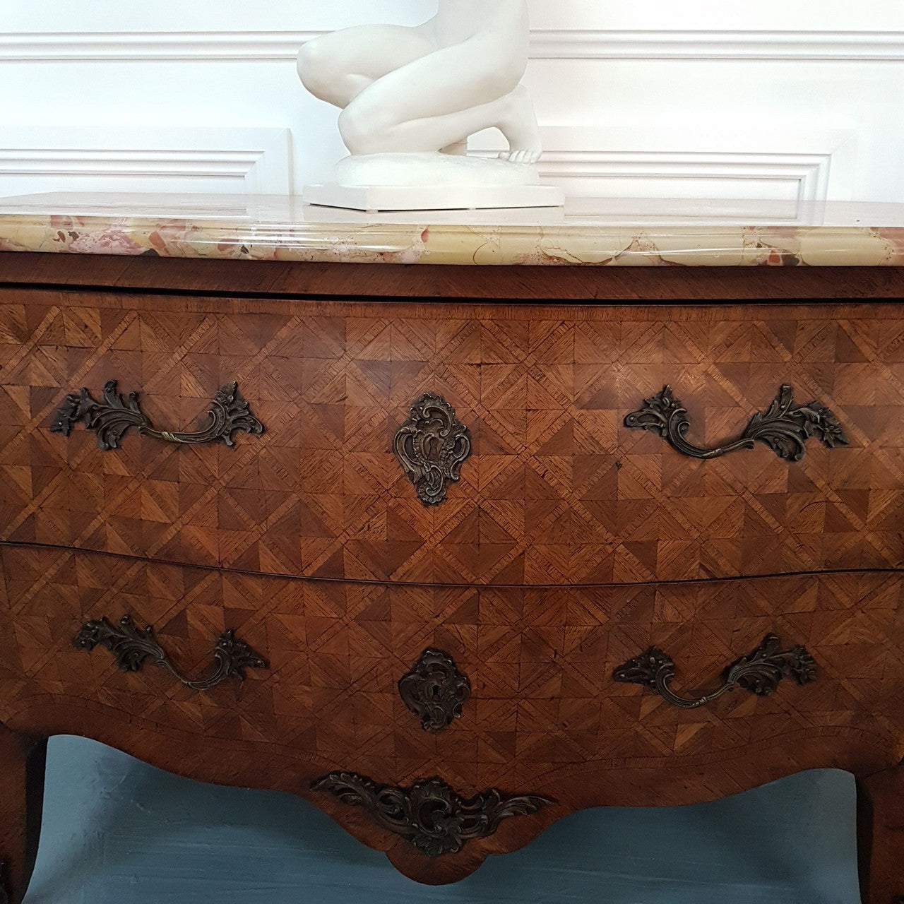 French 19th Century Parquetry Mahogany Marble Top Commode | Antique & Vintage | Moonee Ponds Antiques | Australia Wide Delivery