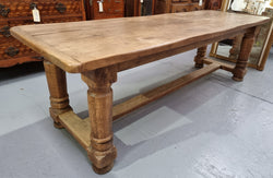 French Oak Stretcher Base Farmhouse Table with Solid Turned Legs | Antique & Vintage | Moonee Ponds Antiques | Australia Wide Delivery