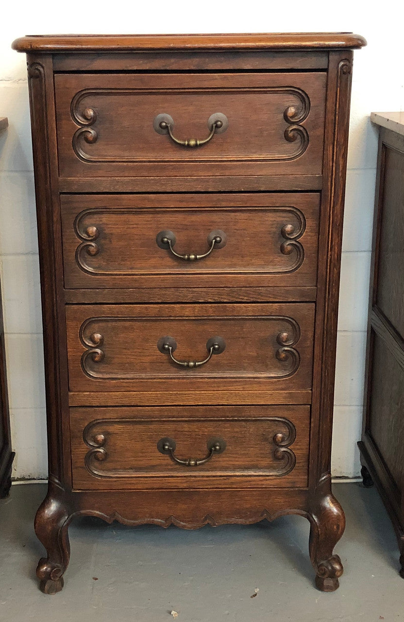 Antique French Oak Louis XV Style 4 Drawer Bedside Cupboard
