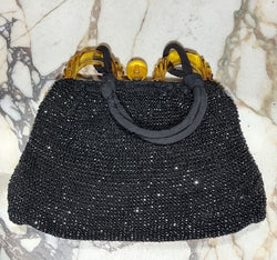Black Fabric Vintage Style Evening Bag With Amber Coloured Clasp | Antique & Vintage | Moonee Ponds Antiques | Australia Wide Delivery
