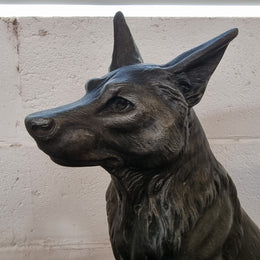 French Art Deco Statue Of Two German Shepherds On Marble Base