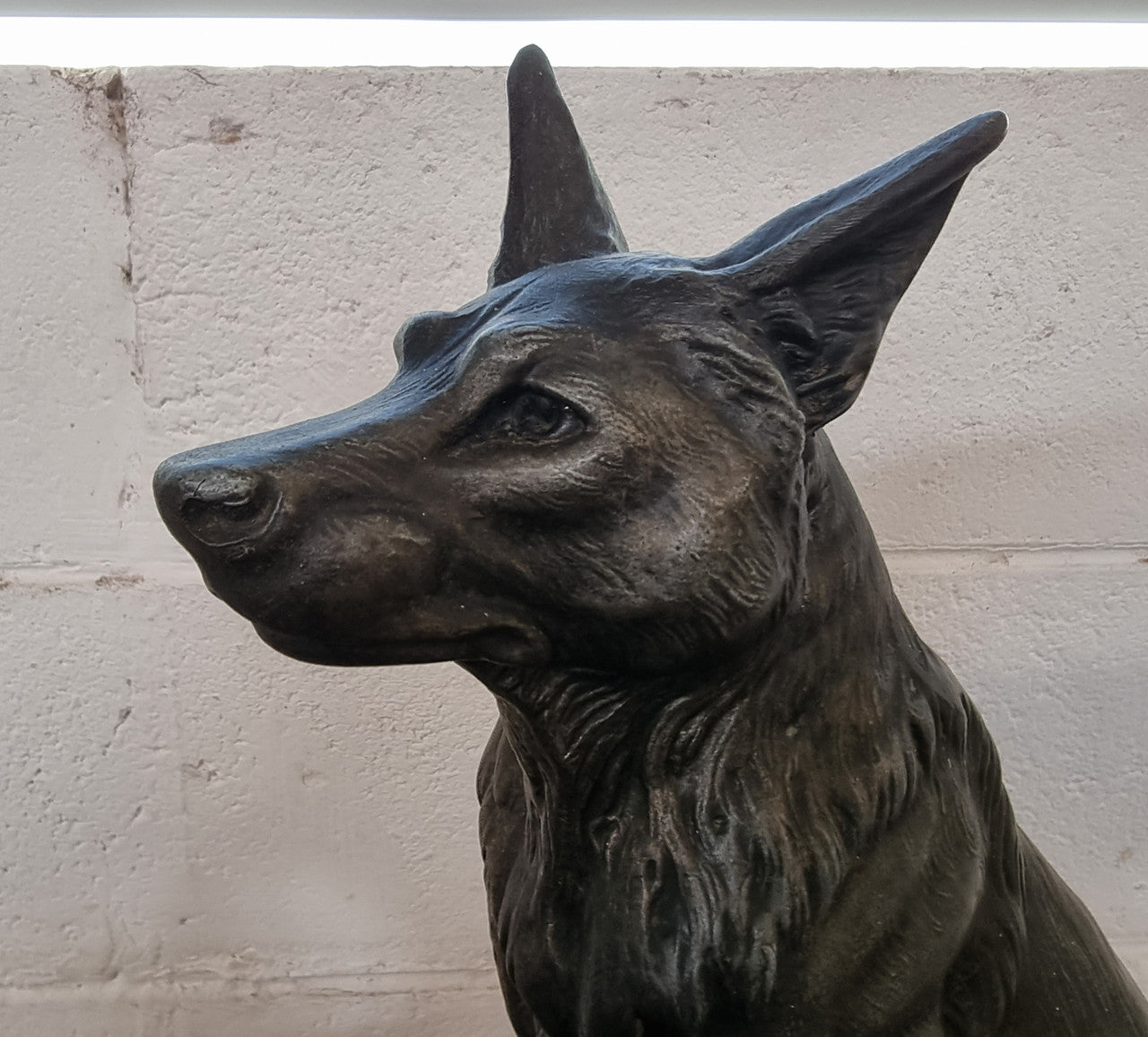 French Art Deco Statue Of Two German Shepherds On Marble Base