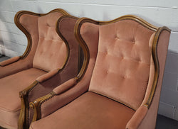 French Pair Of Louis XV Style Pink Upholstered Wing Back Chairs | Antique & Vintage | Moonee Ponds Antiques | Australia Wide Delivery