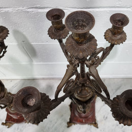 Pair of decorative Antique French spelter and marble candelabras. in very good original detailed condition.