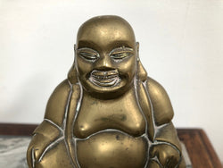Antique Brass Chinese Buddha On Wooden Stand | Antique & Vintage | Moonee Ponds Antiques | Australia Wide Delivery