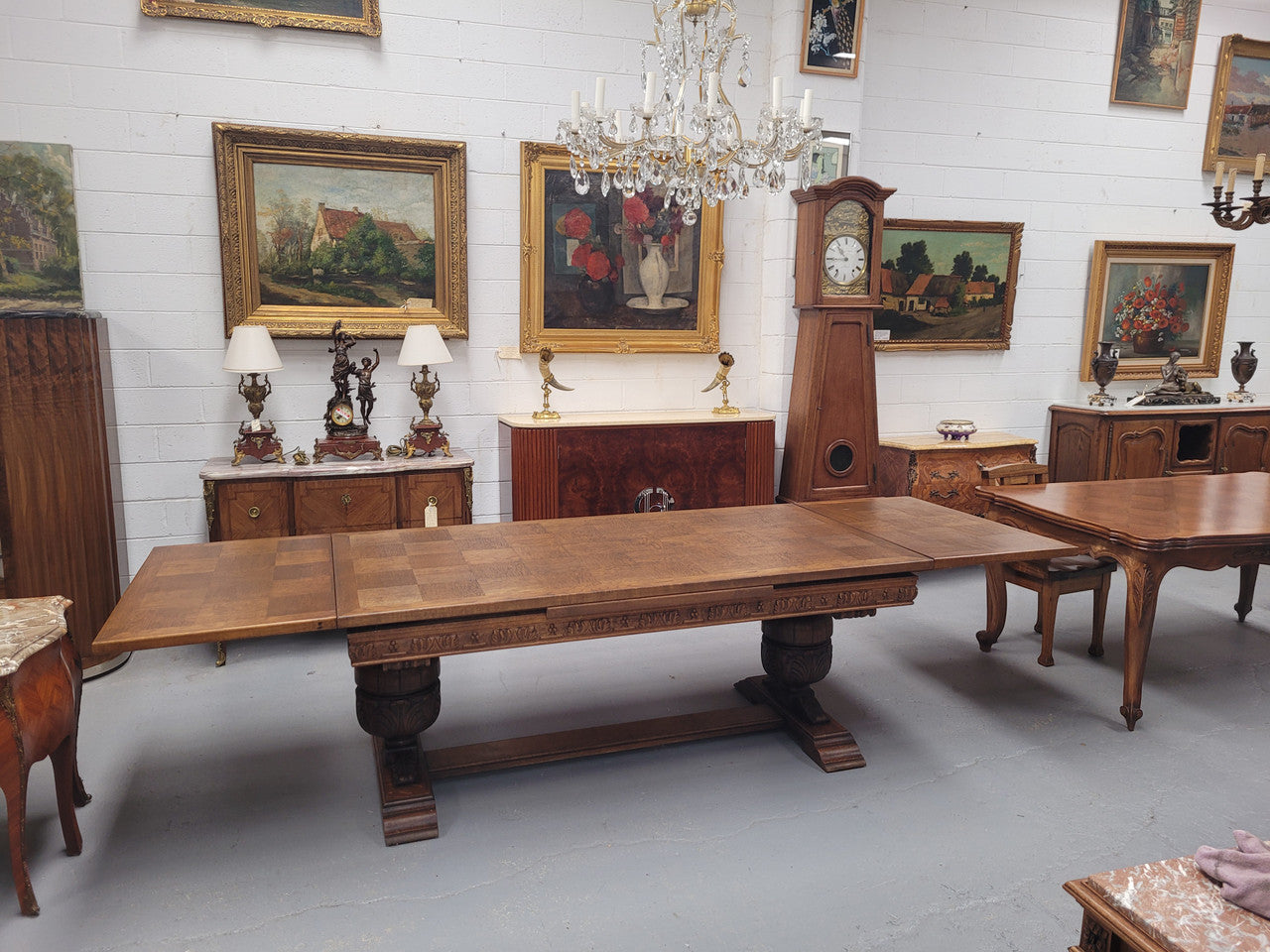 French Oak Renaissance Style Extension Table With Stretcher Base | Antique & Vintage | Moonee Ponds Antiques | Australia Wide Delivery