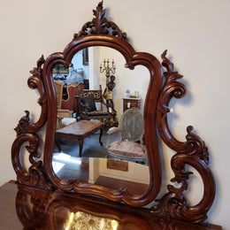 Walnut Parisian late 19th Century dressing table with mirror. Also has a glass top for protection, mirror moves and has drawers with key and working locks. In good original detailed condition.