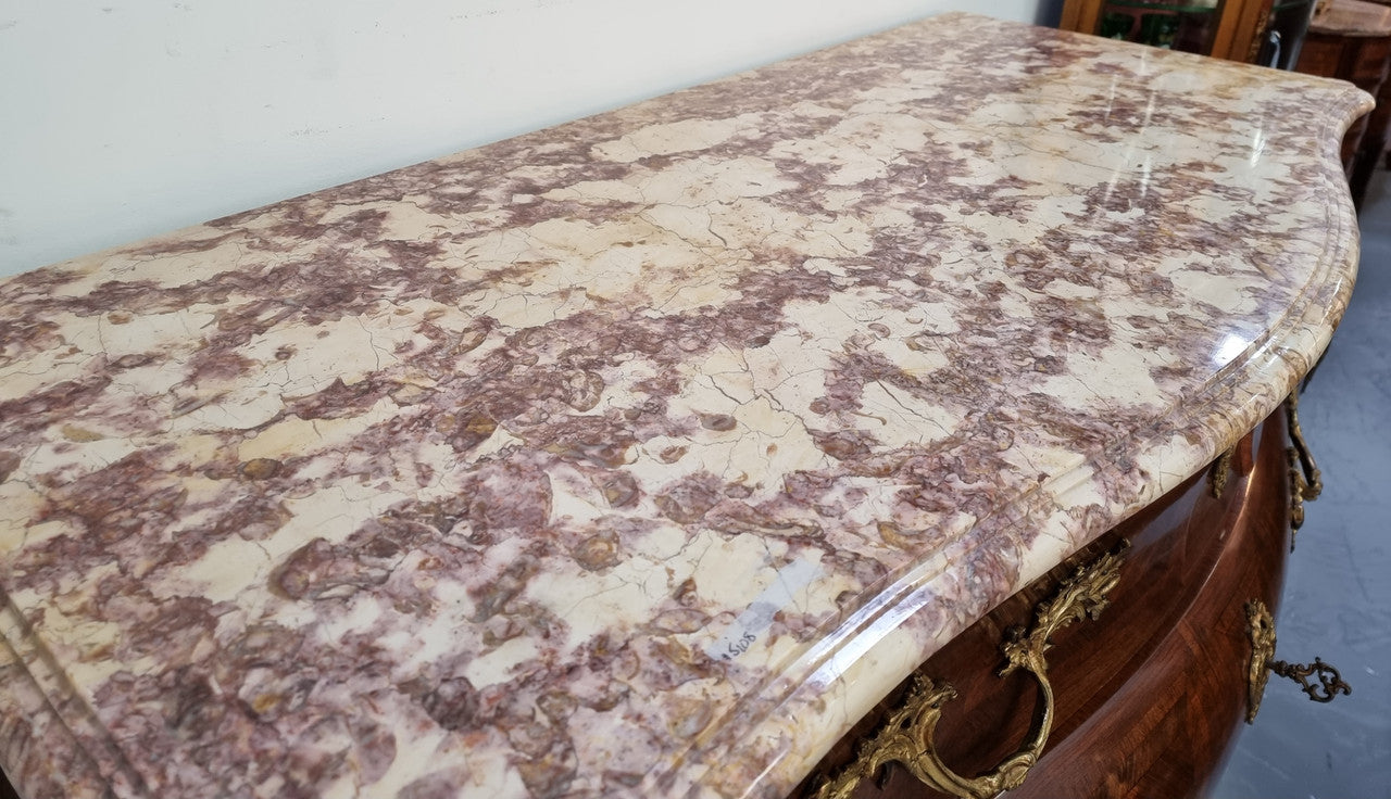 Grand French Bombe Shape Rosewood & Walnut Marble Top Commode | Antique & Vintage | Moonee Ponds Antiques | Australia Wide Delivery