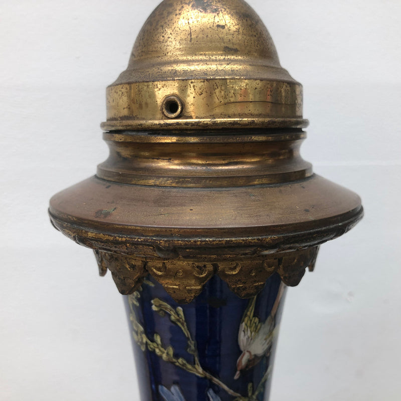 Rare pair of French Majolica Lamps