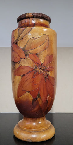 Antique Pokerwork Timber Vase With Floral Design | Antique & Vintage | Moonee Ponds Antiques | Australia Wide Delivery