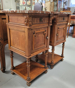 Pair French Oak Henry II Style Rouge Marble Topped Bedside Cabinet | Antique & Vintage | Moonee Ponds Antiques | Australia Wide Delivery