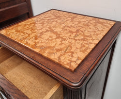 Pair Of French Oak Art Deco Inset Marble Top Bedsides | Antique & Vintage | Moonee Ponds Antiques | Australia Wide Delivery