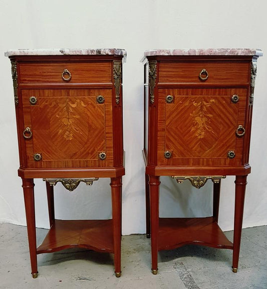 Pair of French Louis XVI Style Mahogany Bedsides Cabinets