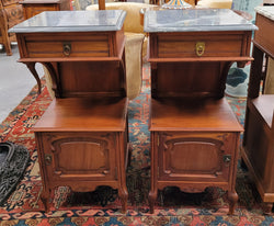 Pair of Unusual Transitional Fruit Wood Marble Top Bedside Cabinets | Antique & Vintage | Moonee Ponds Antiques | Australia Wide Delivery