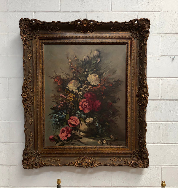 Beautiful French Framed Floral Oil On Canvas