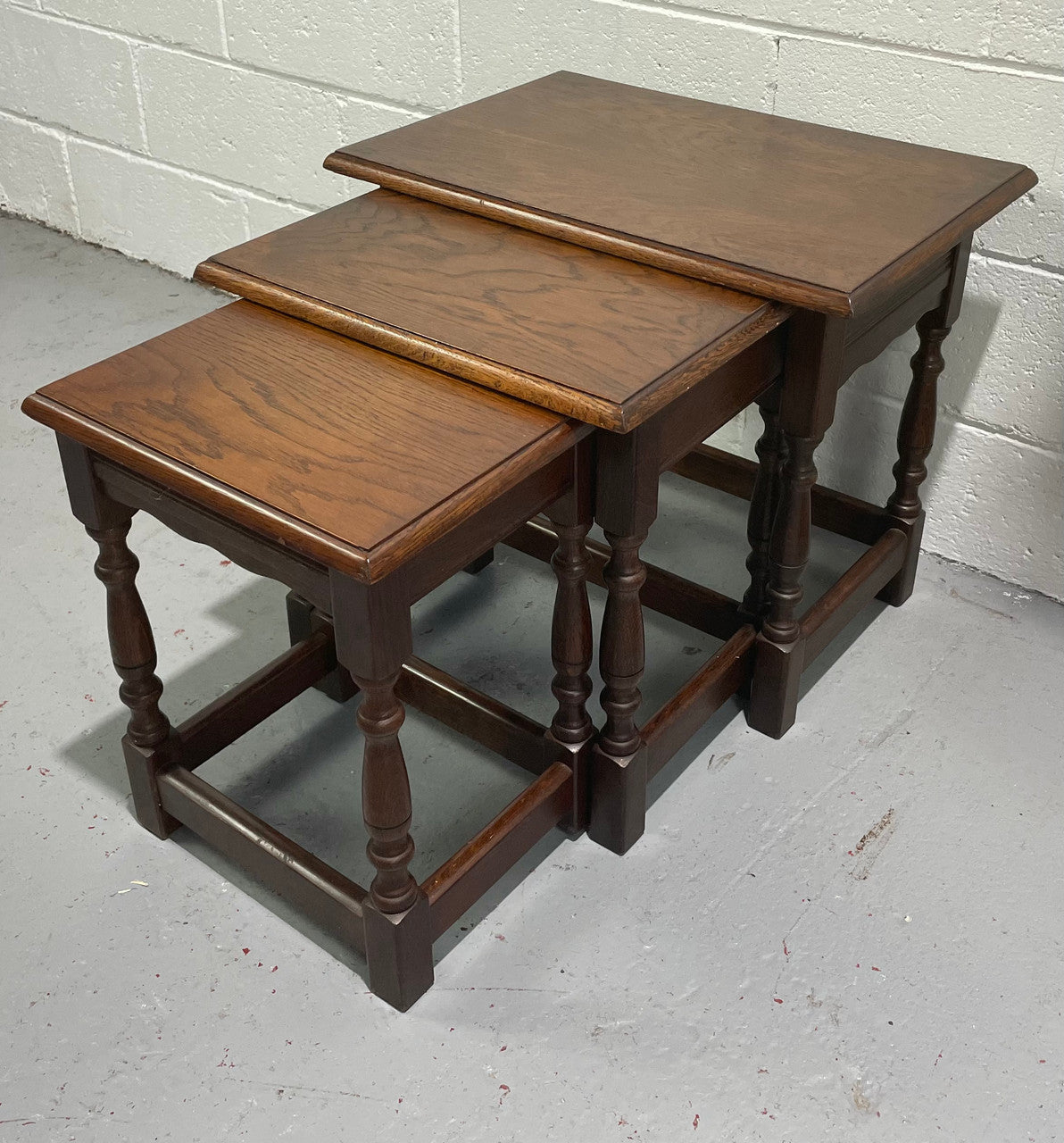 Tudor Style English Dark Oak Nest of Three Tables
