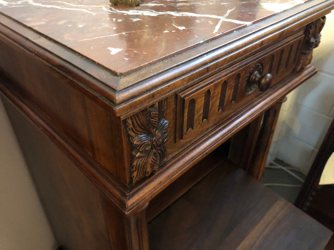 Henry II Style Walnut Inset Marble Top Single Bedside | Antique & Vintage | Moonee Ponds Antiques | Australia Wide Delivery