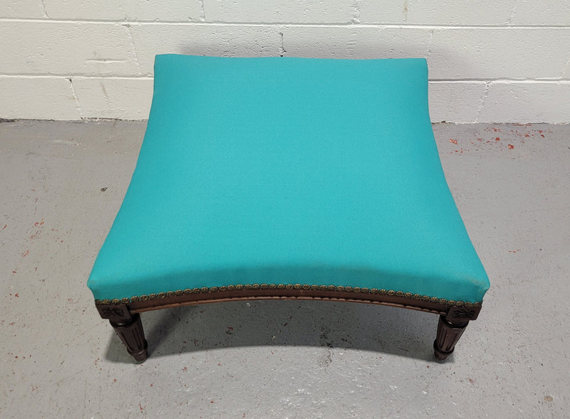 Louis XVI style Walnut blue upholstered large square foot stool. In good original condition.