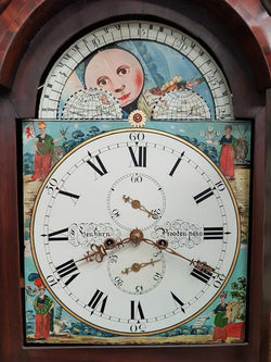 Late Georgian Flame Mahogany Case Moon Phase Dial Grandfather Clock | Antique & Vintage | Moonee Ponds Antiques | Australia Wide Delivery