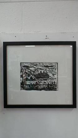 Original Linocut Of Ship At Sea | Antique & Vintage | Moonee Ponds Antiques | Australia Wide Delivery