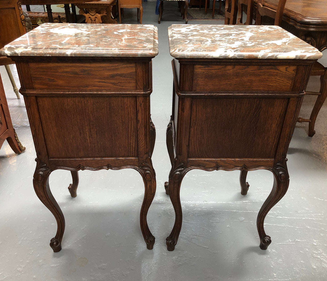 Pair Of French Oak & Marble Top Bedsides | Antique & Vintage | Moonee Ponds Antiques | Australia Wide Delivery