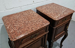 Louis XV Style Dark Oak Marble Top Bedside Cabinets | Antique & Vintage | Moonee Ponds Antiques | Australia Wide Delivery