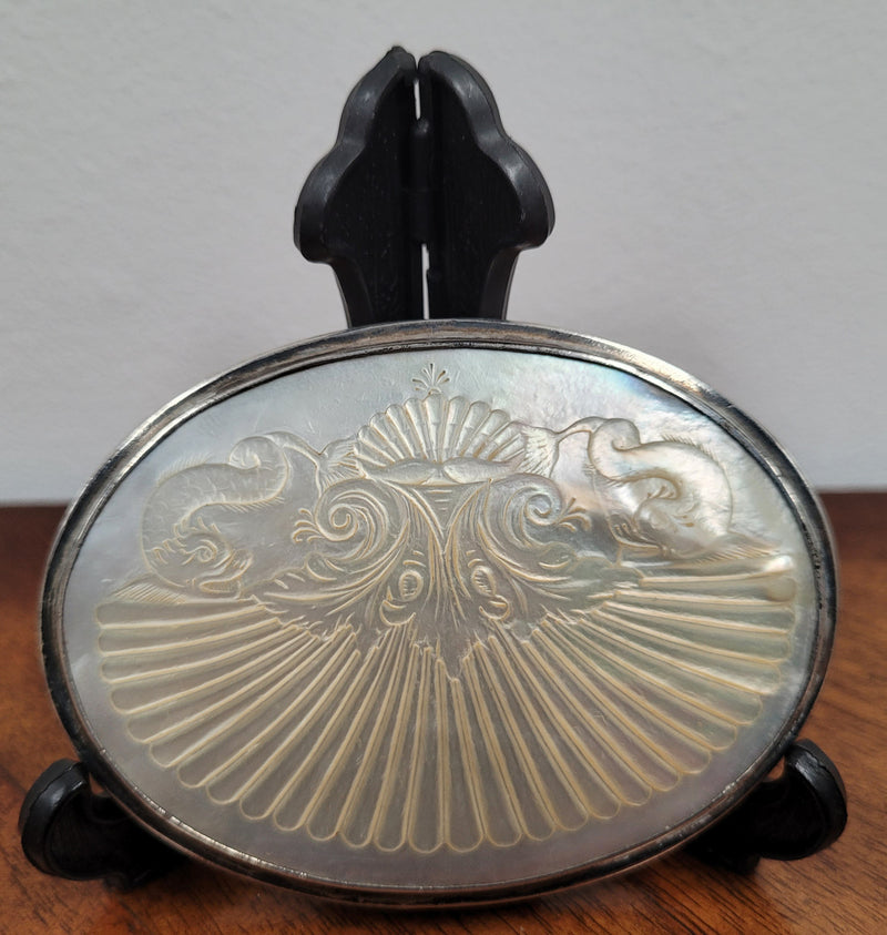 Stunning oval shaped Georgian Silver and carved Mother of Pearl Snuff Box.